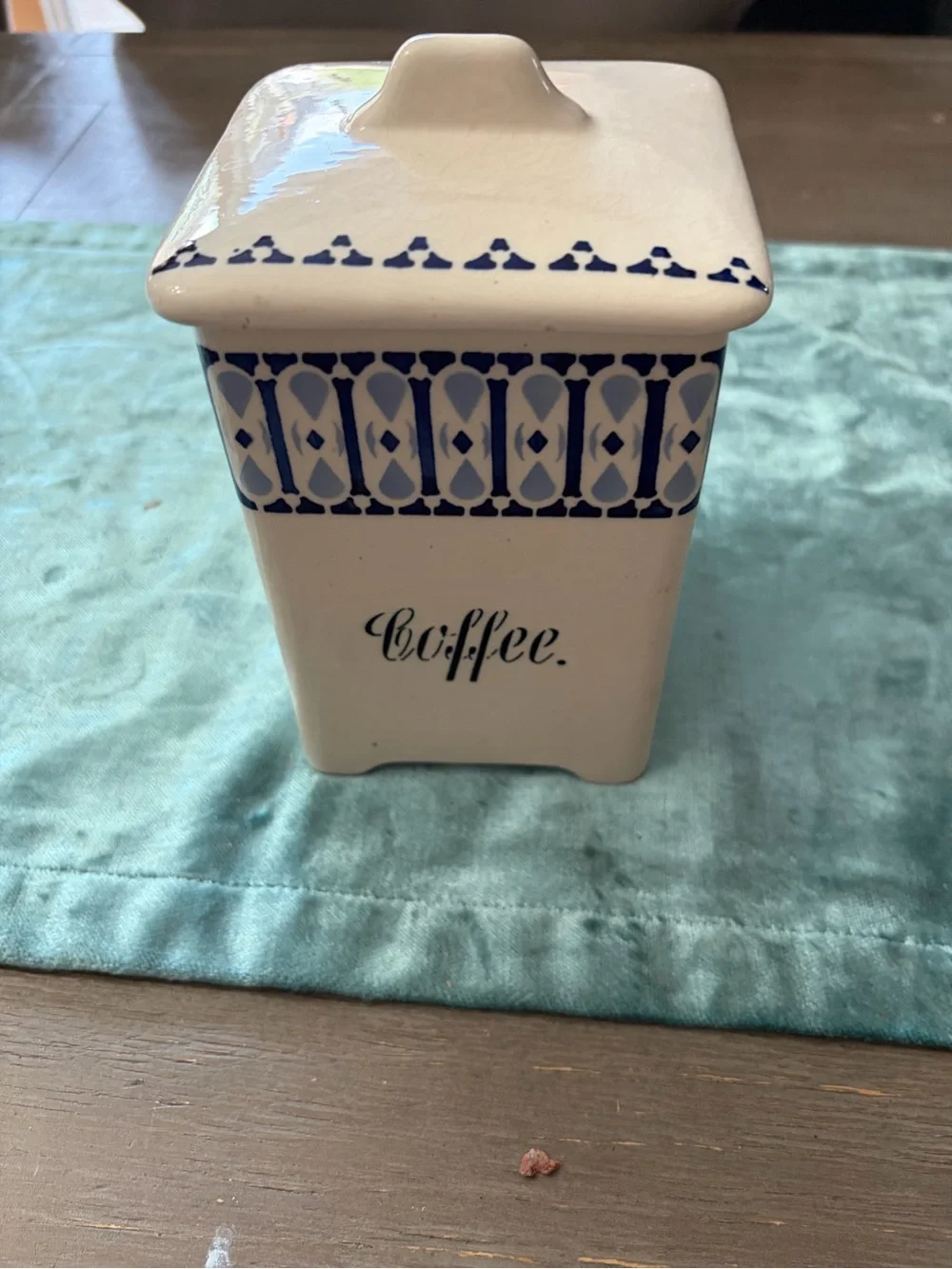Blue & White Ceramic Coffee Canister - Decorative Kitchen Storage
